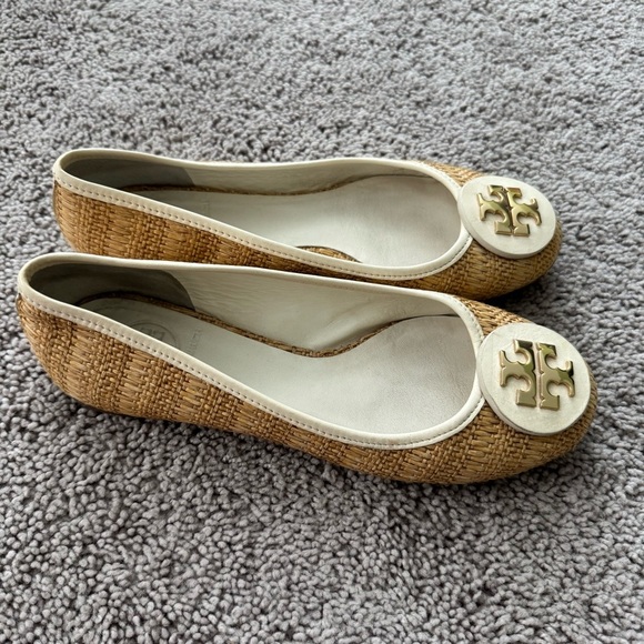 Tory Burch Flats Size 7 Reva Raffia Straw Woven Leather Ballet Slip On - Picture 4 of 11